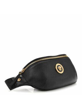 NWT Versace Grained Calfskin Vanitas Medea Belt Bag Black